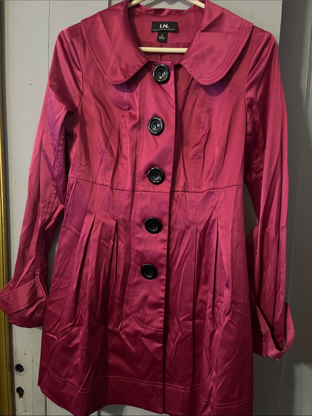 I.N. San Francisco Fuchsia Pleated A-Line Trench Coat
